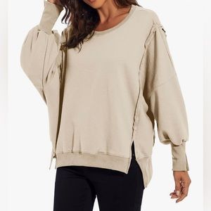 NWT Women’s Oversized Sweatshirt Casual Side Split Hem Boyfriend Pullover SZ: M